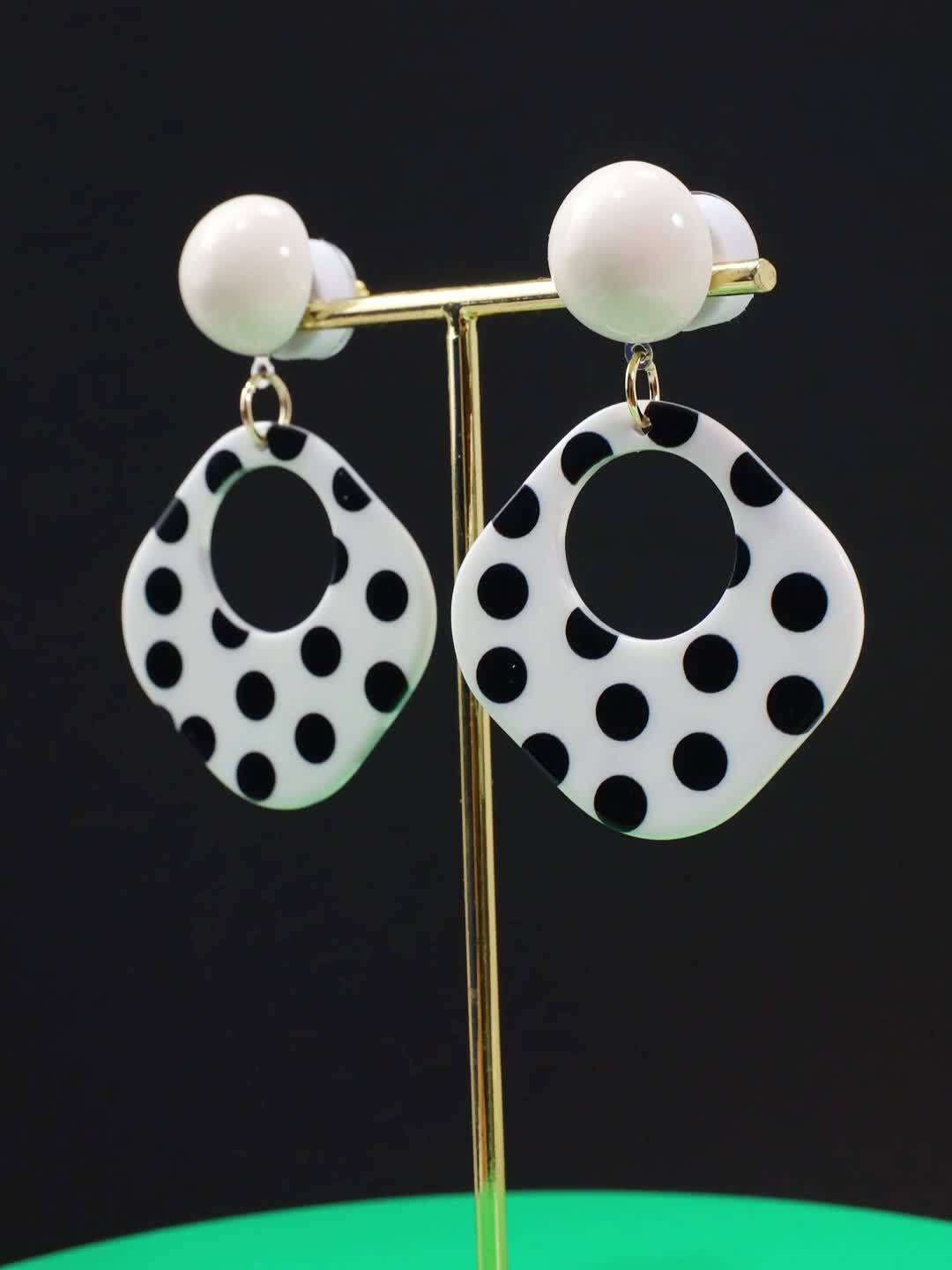 Retro Style Polka Dot Dangle Earrings Statement Jewelry